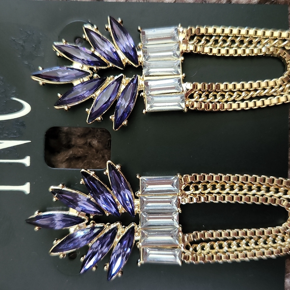INC International Concepts Gold-Tone Stone & Looped Chain Statement Earrings - Picture 2 of 4